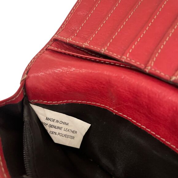 Tignanello Wallet Bag Red Burgundy Leather 7" Coin Purse Trifold Zip - Picture 10 of 16